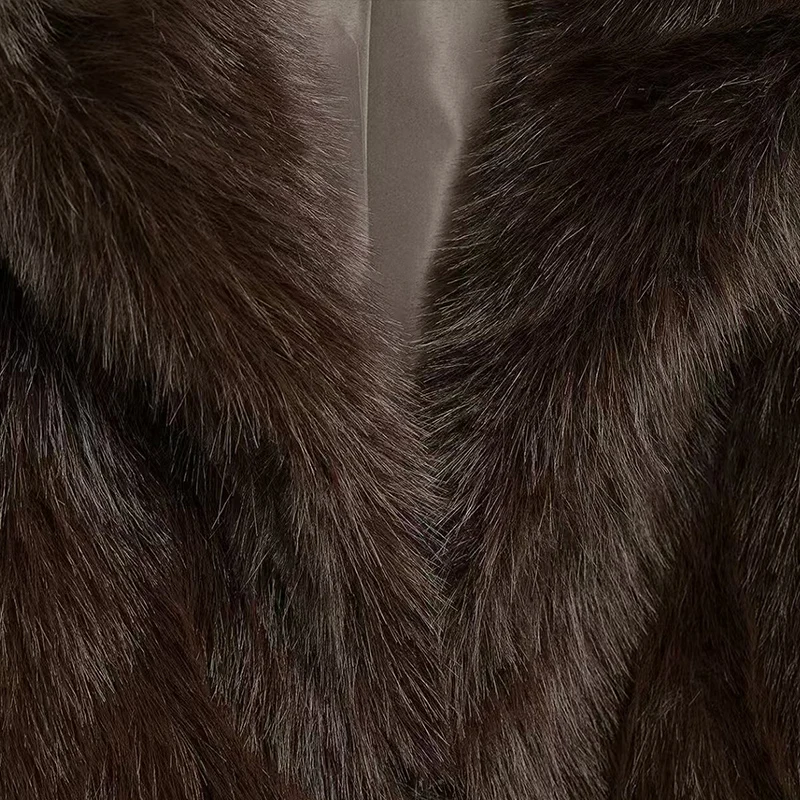 Chaqueta de piel sintética marrón de lujo para mujer, abrigo grueso y esponjoso de manga larga con solapa extragrande, ropa de calle cálida de lujo para invierno.