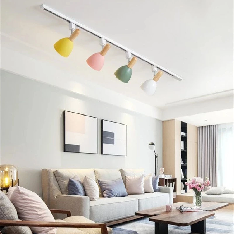 15W Simple Modern LED Track Light Nordic Wooden Ceiling Track System Spotlight for Living Room Background Wall Bedroom Kids Room 3