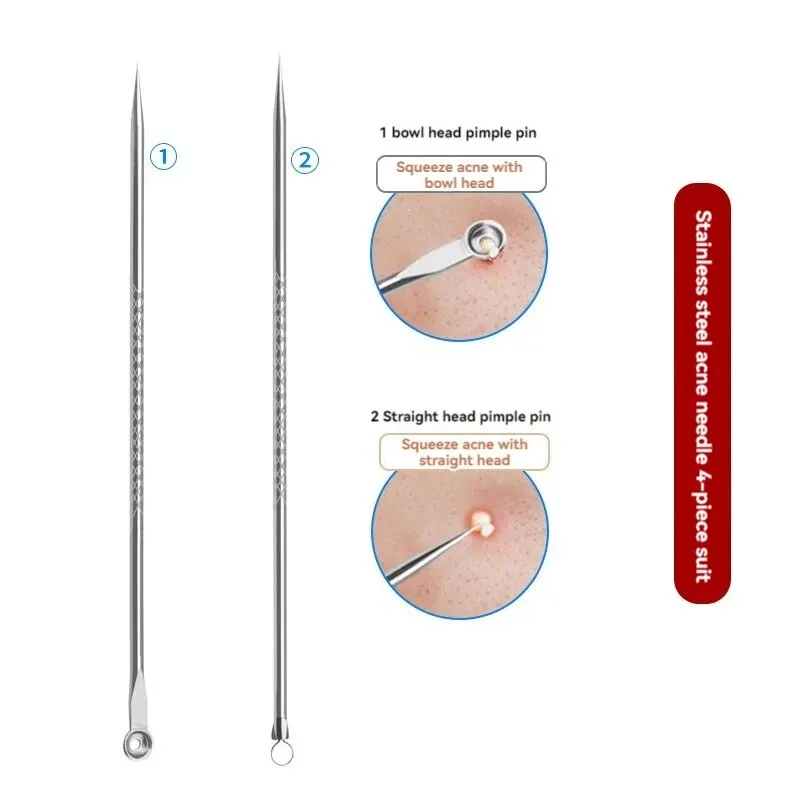 Stainless Steel Beauty Needle Acne Needle Dual-purpose Acne Remover Acne Removing Acne Beauty Tools Pimple Pin 4 PCs Set 4