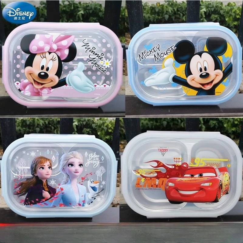 

Disney Mickey Minnie Cutlery Three Grid Lunch Box Frozen Princess Cartoon Cute Pattern Stainless Steel Student Lunch Box Cutlery