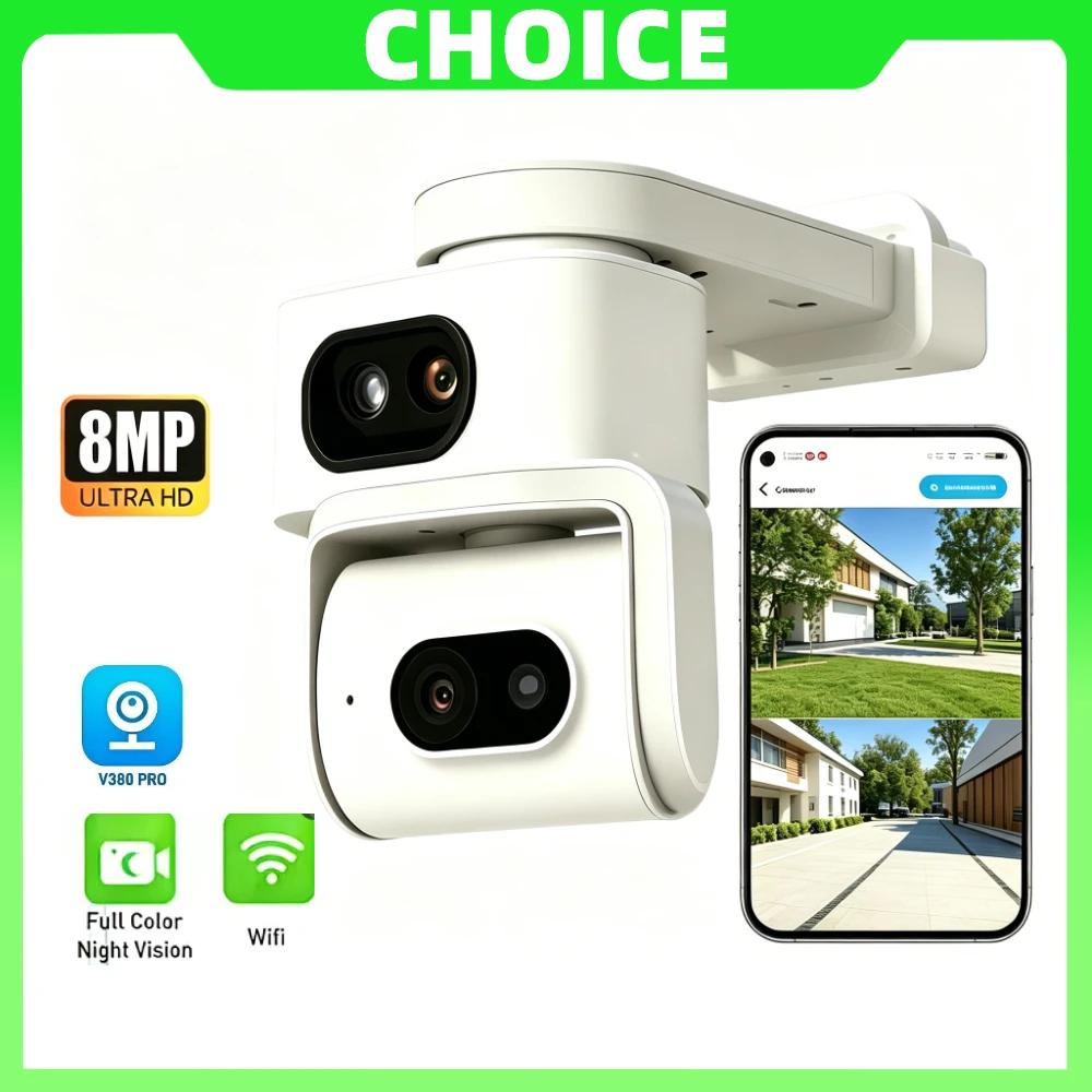 V380 Pro 8MP 울트라 HD WiFi PTZ 카메라 듀얼 스크린 실외 방수 보안 카메라 360 °   가정용 감시 CCTV IP 카메라