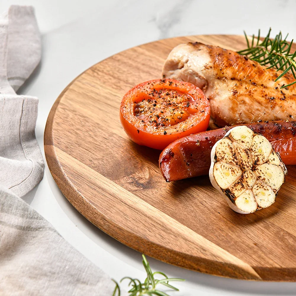Wooden Pizza board Round with Hand Pizza Baking Tray Pizza Stone Cutting Board Platter Cake Bakeware Tools