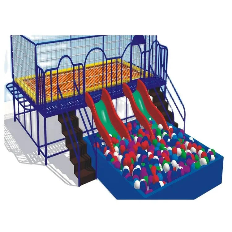 Kids Rectangular Trampoline with Enclosures Slide and Ball Pools Customized