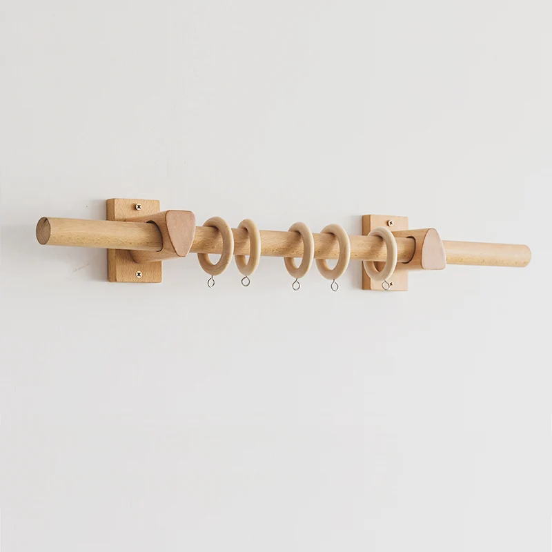 Natural Beech Curtain Rod Solid Wood Roman Rod Japanese Wooden Curtain Pole Track Bracket Rings Accessories Customize Home Decor