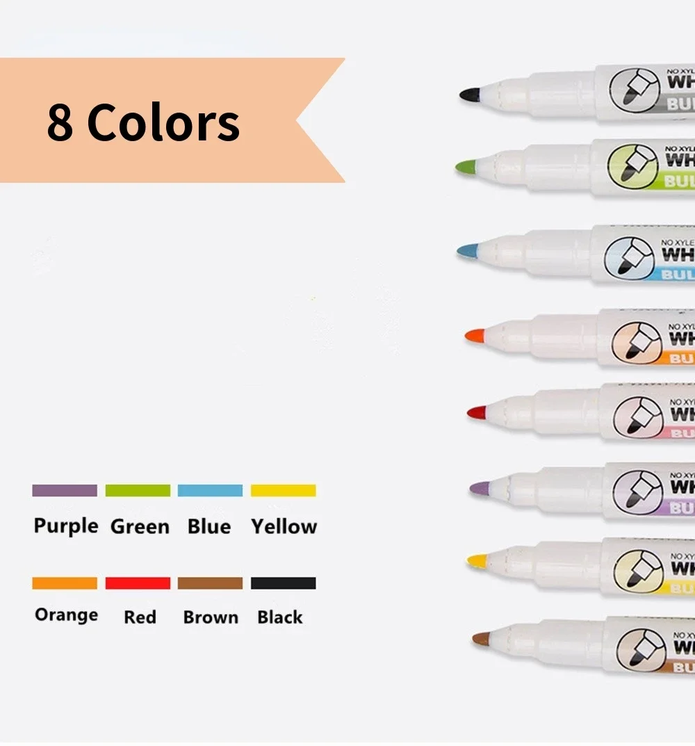 8pcs 수채화 브러시 화이트 보드 마커 펜 화이트 보드 지우기 펜 지우개 마그네틱 마커 쓰기 수채화 펜