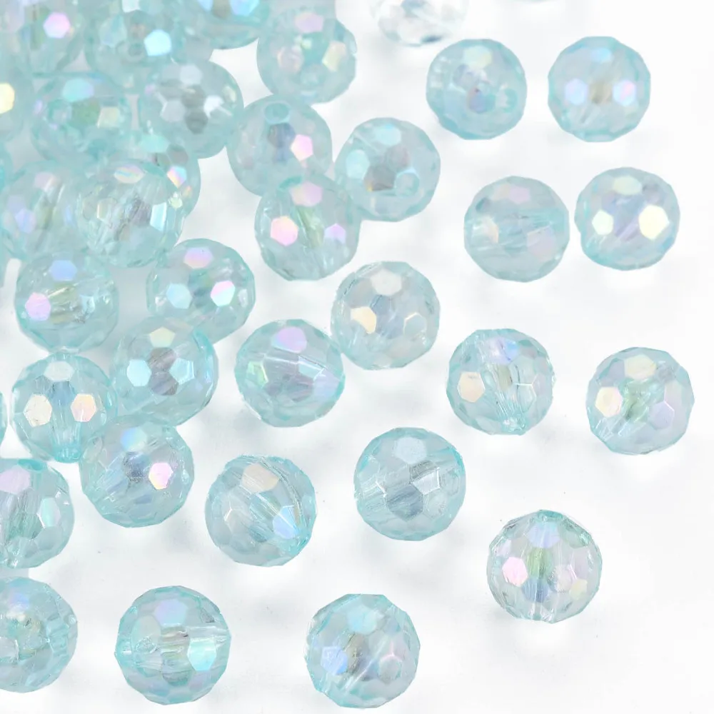 500g Transparent Acrylic Beads AB Color Round Faceted Deep Sky Blue 8mm Hole: 1.6mm about 1810pcs/500g