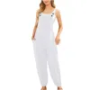 Cotton Linen Ladies Bib Pants Suspender Trouser Loose Casual Female Women One-Piece Romper Overalls Wide Leg Jumpsuit Streetwear 5