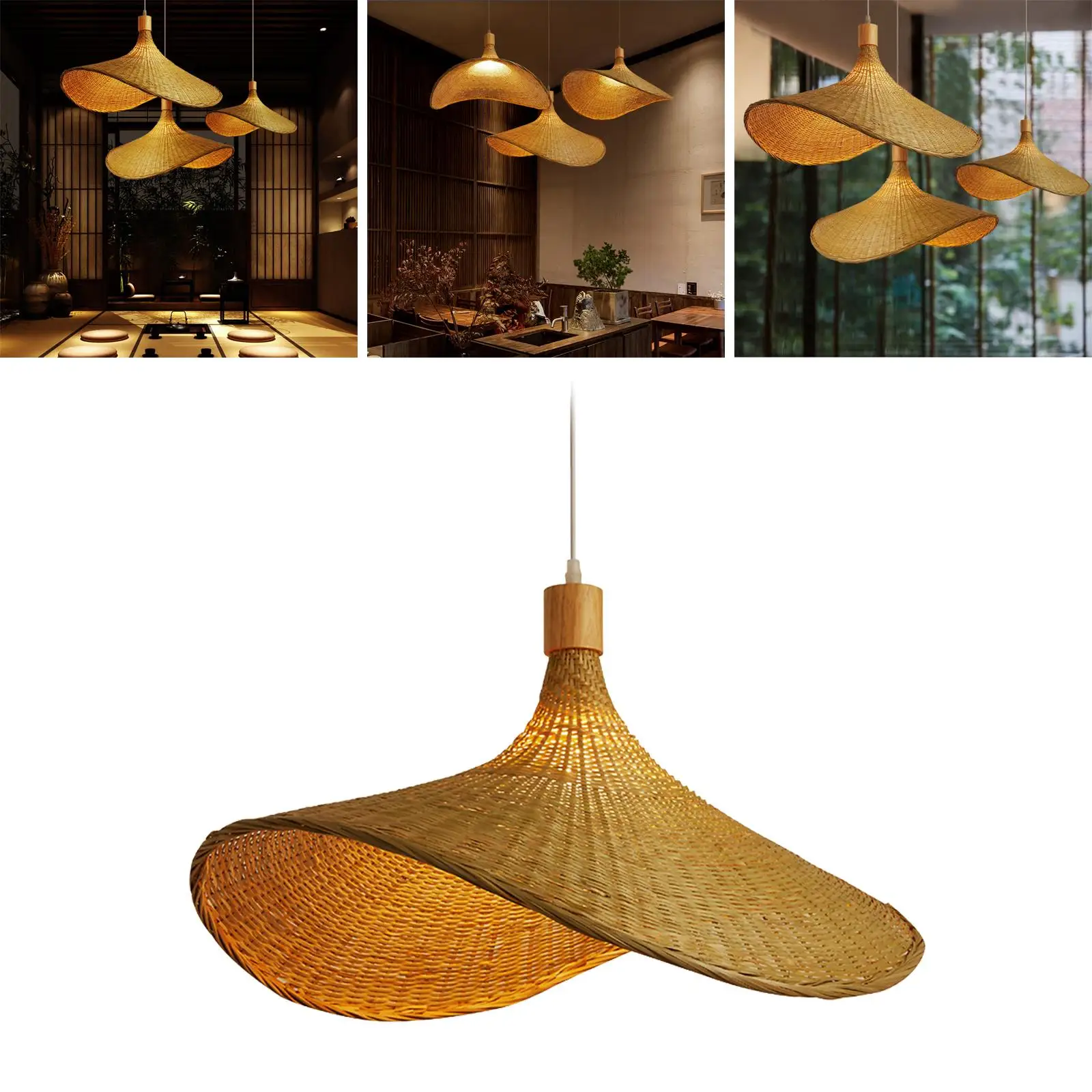 Ceiling Lamp Rattan Hat Lampshade 30cm -Bulb Not Included with 120cm Cord