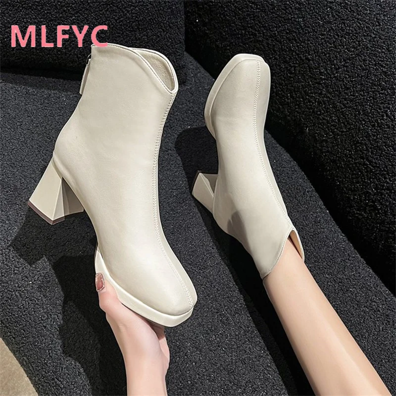 Autumn Winter New Versatile Short Boots Women Waterproof Platform High Heels ladies Thick Heels Back Zipper Style Fashion Boots