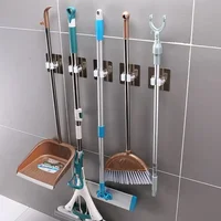 1pcs Punch-free Mop Holder Bathroom Shelf Wall-Mounted Mop Broom Hanger Self Adhesive Hooks Bathroom Storage Home Accessories 2