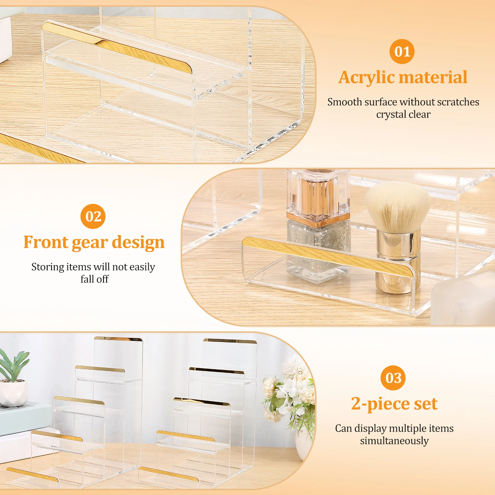 2Pcs Acrylic Riser Display Stands 3/4 Tier Clear Acrylic Display Shelf Clutch Bag Organizer Shelf Risers for Figures, Glasses