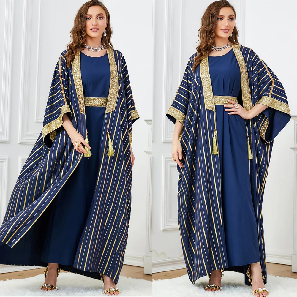 Роскошный-caftan-marocain-femme-вечерний-комплект-из-2-предметов-абайя-jalabiya-женское-синее-платье-в-полоску-с-блестками-и-поясом-Женская-одежда