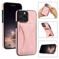 Premium PU Leather Foldable Kickstand Phone Case with Card Slots - iPhone 15 (SY - MHzhijia - pink)
