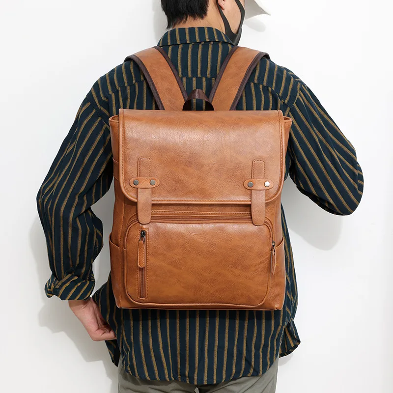 

Men PU Leather Travel Bagpack Large Laptop Waterproof Backpacks Male Schoolbag For Teenagers Boys Business Bags Black