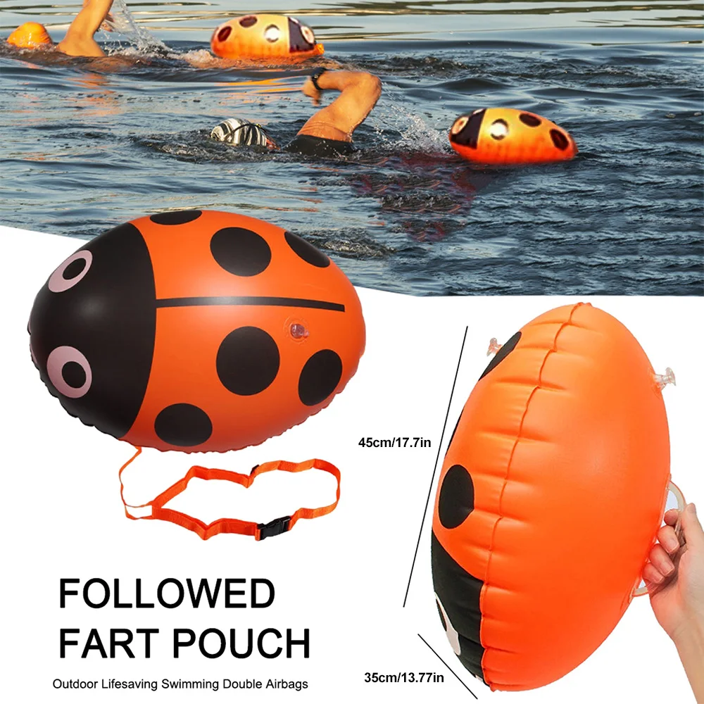 Inflatable Swimming Buoy Ladybug Tow PVC Float Dry Bag Double AirBag With Belt High Visibility Swimming Water Sport Safety Bag swimming buoy