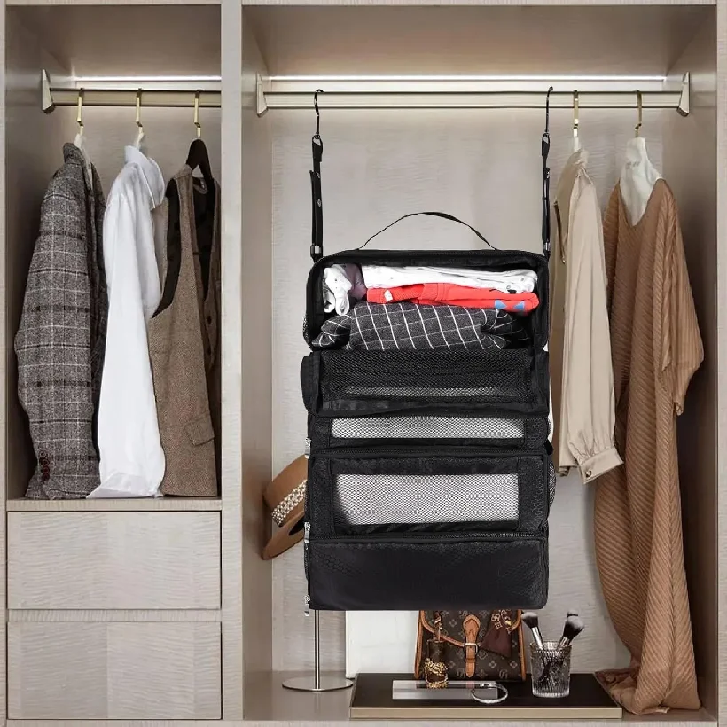 Organizer per Valigie, Organizzatore da Viaggio ad Alta Capacità, Scaffale Appendibile, Cubo per Imballaggio, Borse Pieghevoli per Armadio - immagine 6