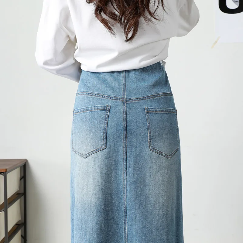 New Maternity Women's Denim Midi Skirts Premama Korean Style High Waist Front Slit Long Skirts Pregnant Women Casual Loose Skirt
