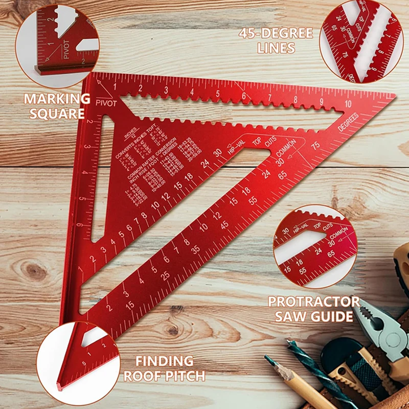 7/12-inch Metric/inch 2-in 1 Triangle Ruler Square Protractor, High-precision Aluminum Alloy Triangle Ruler Woodworking Tools