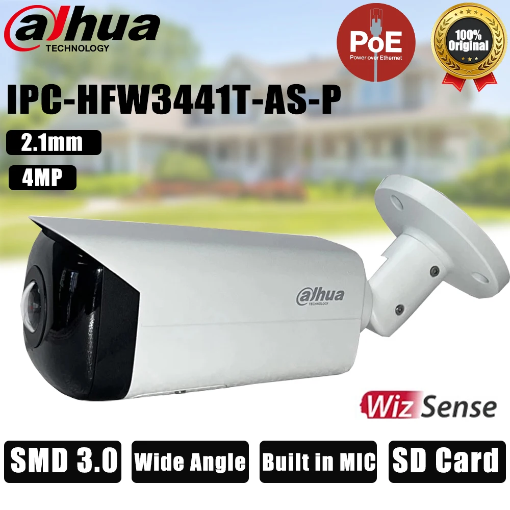 

Dahua WizSense 4-мегапиксельная широкоугольная цилиндрическая IP-камера IPC-HFW3441T-AS-P EPTZ SMD3.0 POE IR20M встроенная защита микрофона