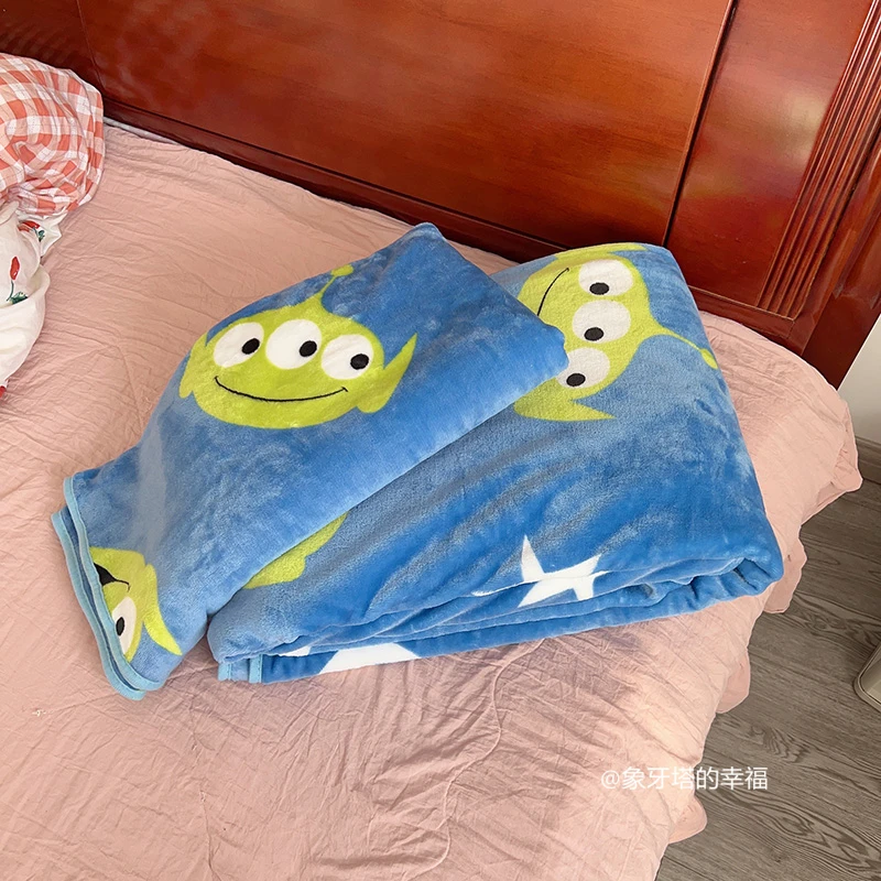 Disney Toy Story Alien Blanket Cartoon Warm Flannel Blanket Cute Anime Pattern Printing Blanket Bedspread Bedroom Sofa Bed Gift