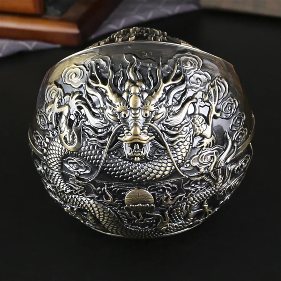 Dragon patterned spherical metal ashtray lid design Living room Office desktops 1