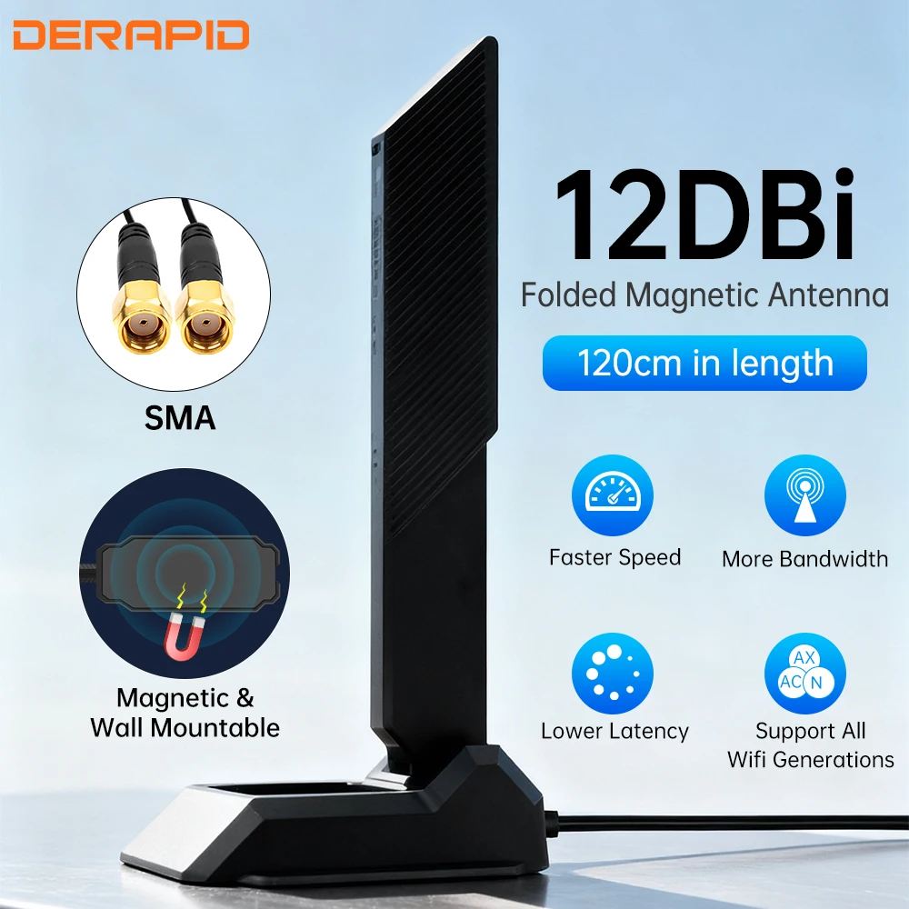 트리플 밴드 WiFi 6E 안테나 RP-SMA 마그네틱 베이스 AX210 AX200 PCI-E PC 외부 안테나 부스터 2.4G 5G 6GHz 1.2미터