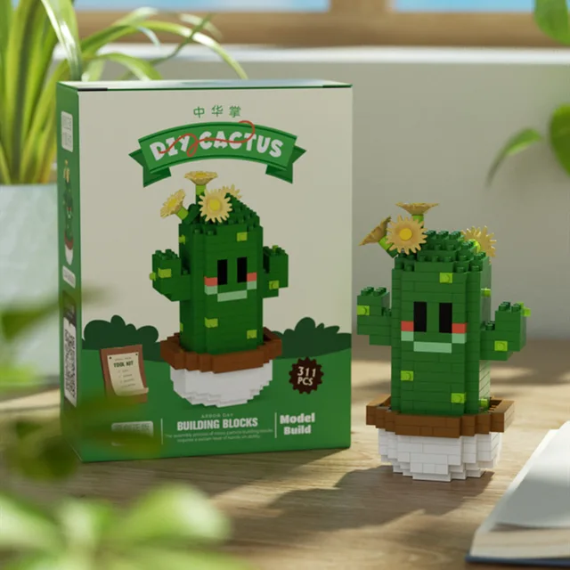 New Creative Fun Cartoon Characters Micro Diamond Building Blocks Cactus Nano Brick Potted Plant Building Educational Toy Gift 8