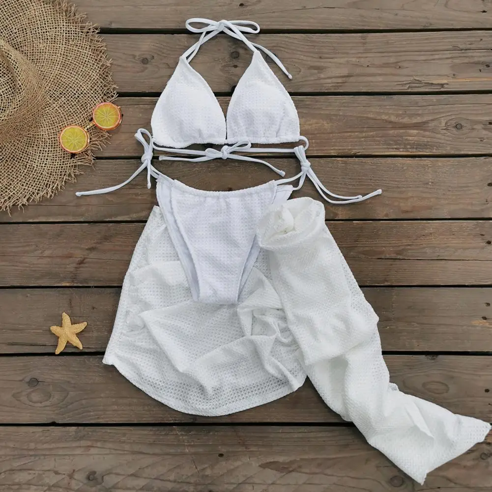

Women Beachwear Set Women Bikini Set Floral Decor Bikini Set with High Waist Cover Up Skirt Summer Beachwear Swimsuit for Women