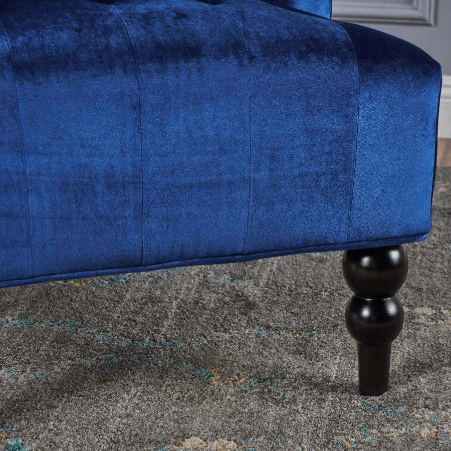 High-Back Velvet Club Chair Upholstered Wingback Chair Navy Blue 6