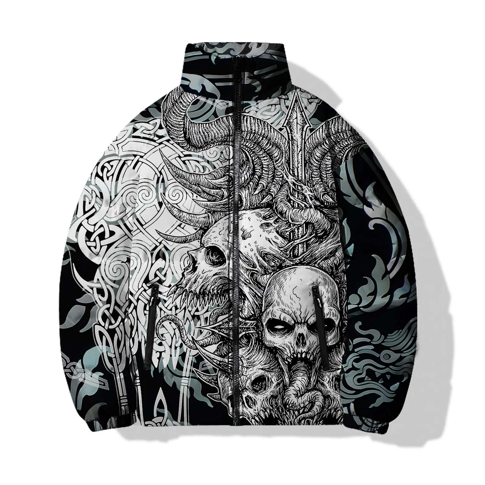 thumbnail image 5 of Agregue algodón y espese el abrigo de invierno para hombre Abrigos de invierno para hombre cómodos y cálidos Estampado de calavera personalizado para hombre Nuevo en parkas para hombre, 5 of 5