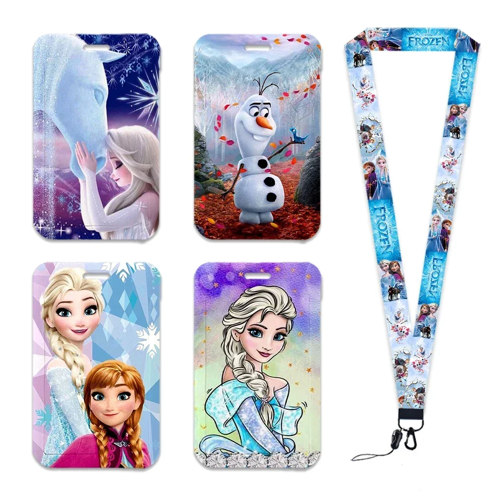 Card Case Holder Disney Frozen 2 Princess Elsa Anna Olaf Lanyards For ID Credit Card Cover Pass Mobile Phone Charm Neck Straps Badge Holder Gifts