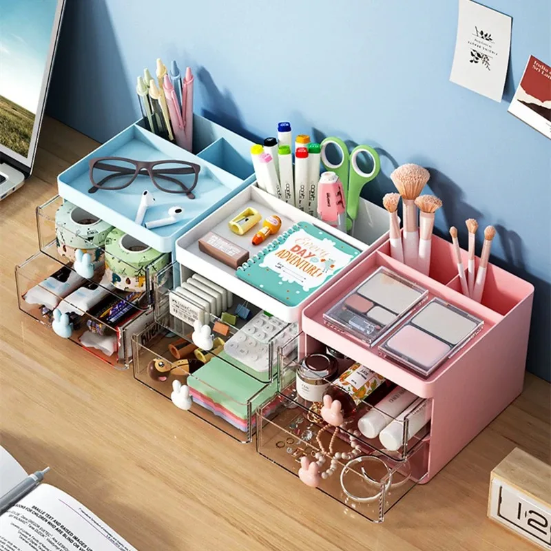 Compact Desk Organizer with Drawer: Stylish Office and Makeup Storage Solution