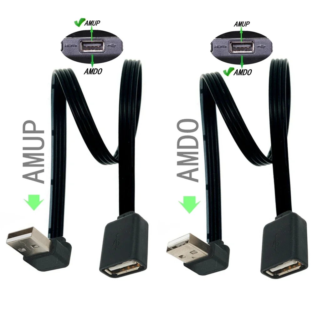 

USB 2.0 ONE Male to Female 90 Angled Extension Adapter Cable USB 2.0 Male to Female Right/Left/Down/Up Black Cable