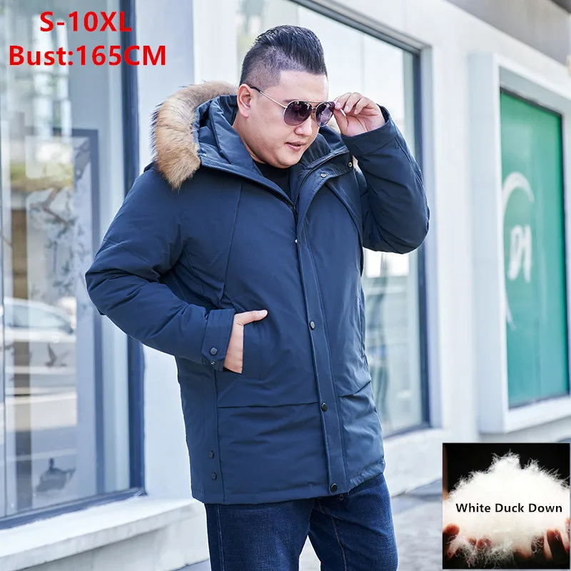 

Very Warm Thicken White Duck Down Jacket Men Parkas 10XL 8XL 6XL Plus Size Winter Big Fur Collar Hooded Coats Outdoor Clothes