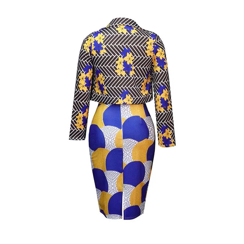 African Suit Dress Ladies Casual Suit Middle Skirt High Quality Two Commuter Skirt Printed Long Sleeve Ladies Two-Piece Set
