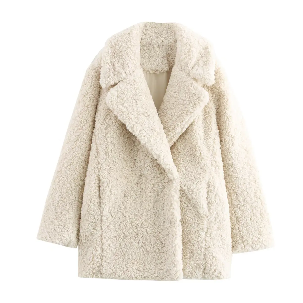 HH Damen Winter Mode Einfarbiger Kunstpelz-Effekt Mantel Jacke Weiblich Langarm Lässiger Street-Style Lockerer Vielseitiger Überzieher – Detail 2