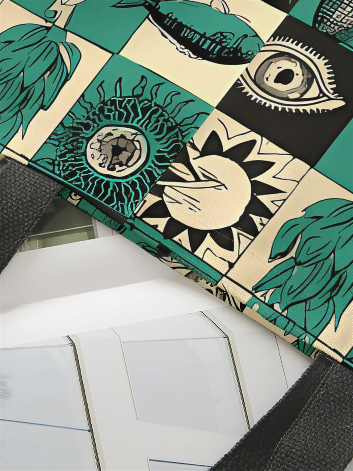 1pc,puzzle style handbag, reusable fashionable handbag, multifunctional handbag, printed canvas shopping bag