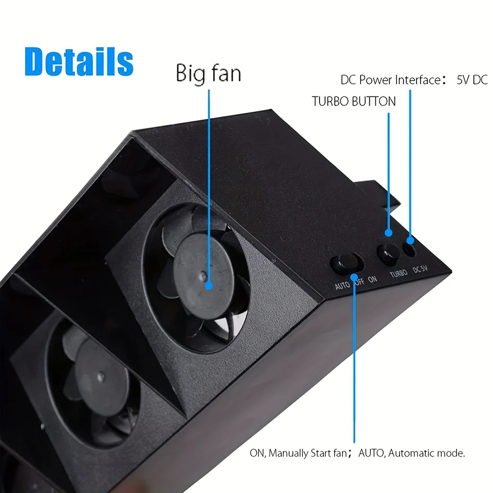 USB Cooling Fan For PS4 Pro - Turbo Temperature Control With 5 Fans For Gaming Console