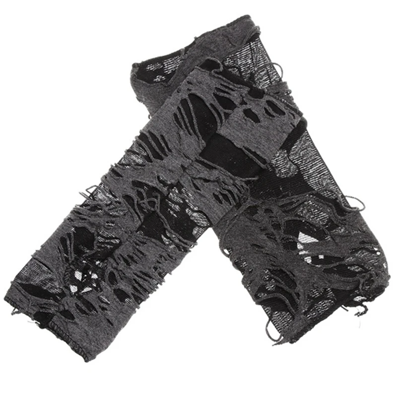 Gothic Fingerless Gloves - Halloween Ripped Cosplay Accessories for Adults