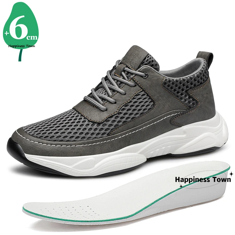 

Man Sneakers Lift Height Increase Insoles 6cm Breathable Leisure Platform Wedge Plus Size 37-44