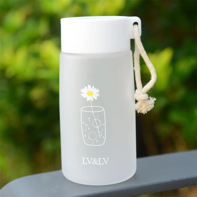 Ins Simple Fashion Small Daisy Water Bottles Summer Portable Leakproof  Frosted Glass Cup Cute Water Bottle For Girls With Rope - AliExpress