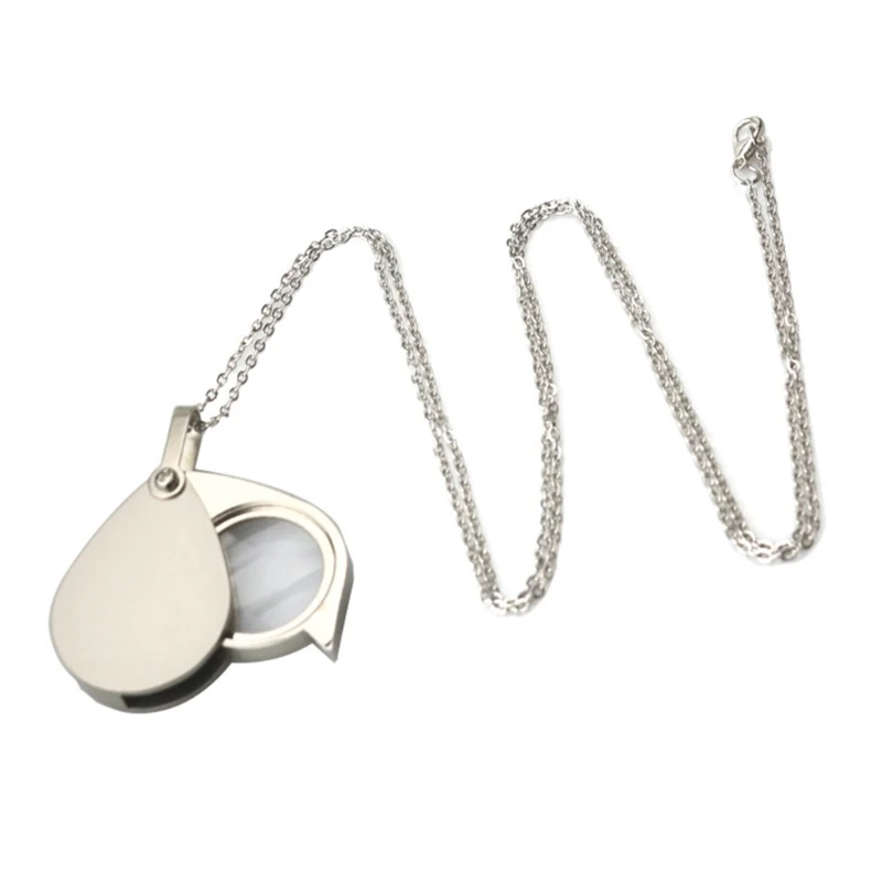 

10X Glass Lens Necklace Chain Magnifier Monocle Pendant Newspaper Books Reading Tool Microscope Jewelry Loupe
