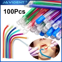 100 pièces/sac Ejecteur de salive dentaire jetable, embout d'aspiration flexible, tube d'évacuation transparent avec tube coloré, outil de soins bucco-dentaires 1