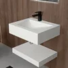 Modern Wall-Mount Rectangular Bathroom Sink Floating Vanity Shelf Set Stone Resin Vessel Sinks White Trough Drainage Smooth 1