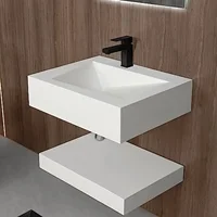 Modern Wall-Mount Rectangular Bathroom Sink Floating Vanity Shelf Set Stone Resin Vessel Sinks White Trough Drainage Smooth 1