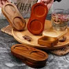 Wood Pepper Mill Tray Bamboo Salt Pepper Shaker Stand Tray Double Hole Base Tea Tray Home Decor Seasoning Bottle Storage Holder 2