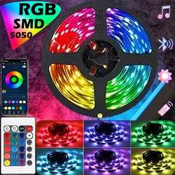 LED Strip Lights 5050 RGB IR Remote Bluetooth APP Control 1M 2M 3M 4M 5M 10M 15M 20M USB Backlight For Bookcase Festival Deco