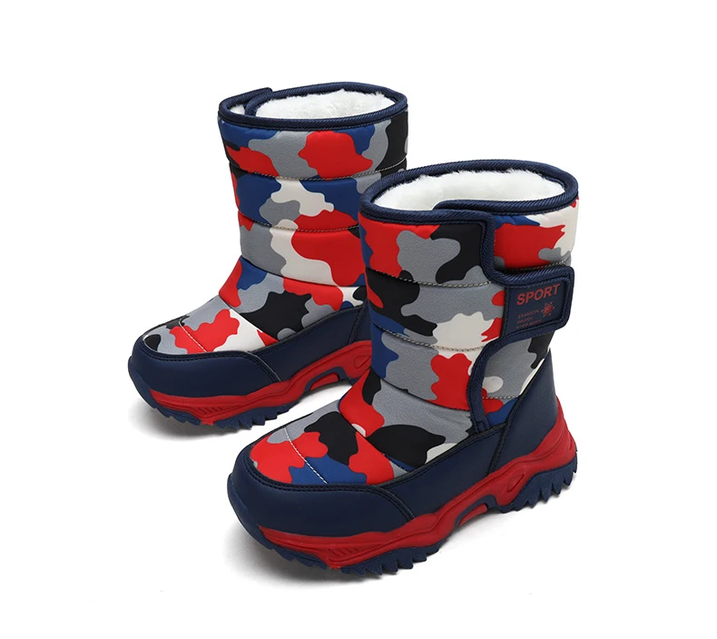 Size 26 38 Children Boy Winter Snow Boots Plus Velvet Warm Cotton Lining Waterproof Anti Slip