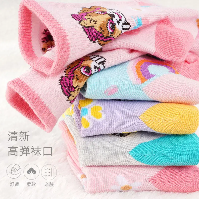 5pcs/set Original Paw Patrol Children Cotton Socks Print Skye Marshall Eeverest Kids Mid-calf Socks Cartoon Peripherals Gifts 6