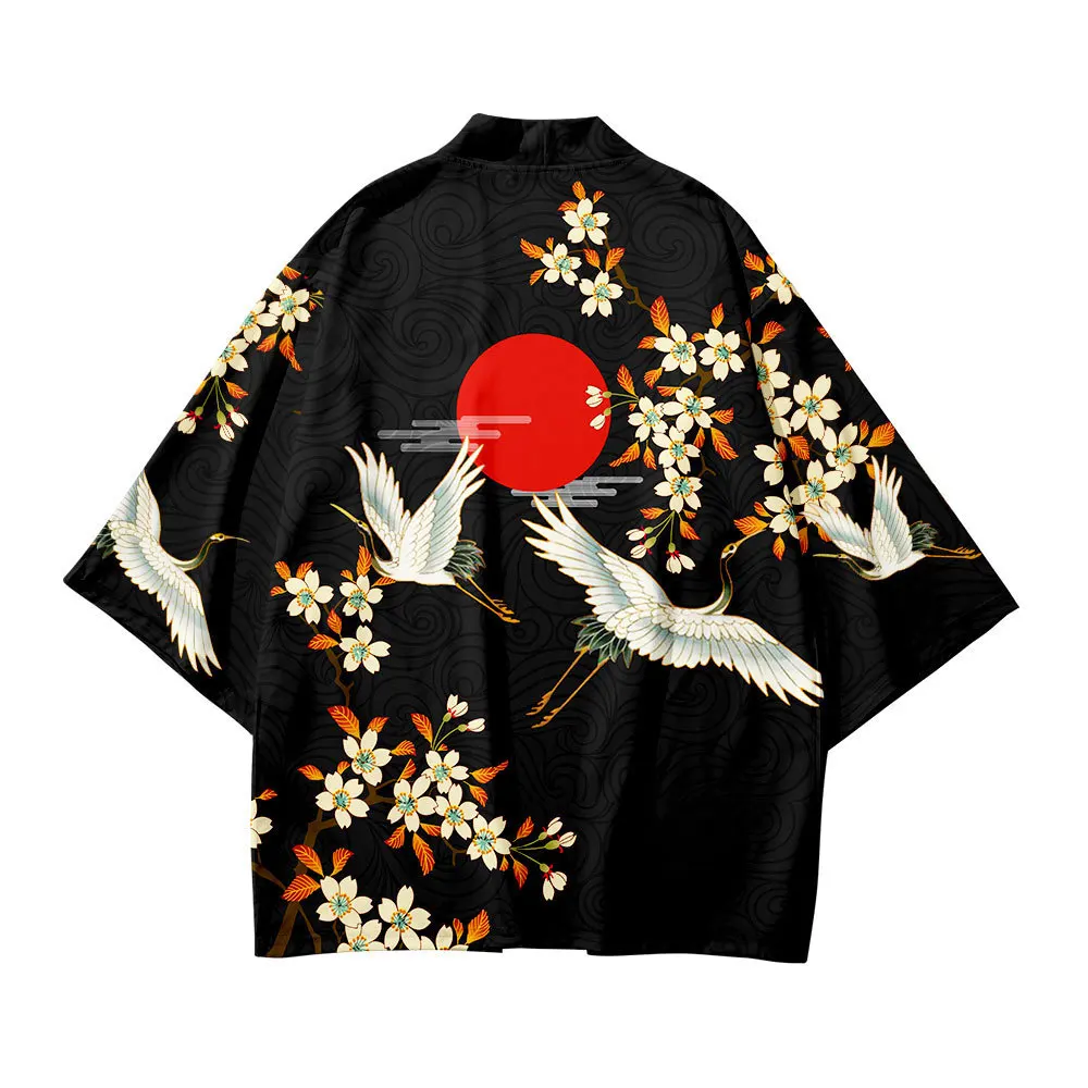 Flower Print Kimono Yukata Men Women Cardigan Loose Blouse Haori Asian Anime Clothes Harajuku Japanese Kimono Shirt